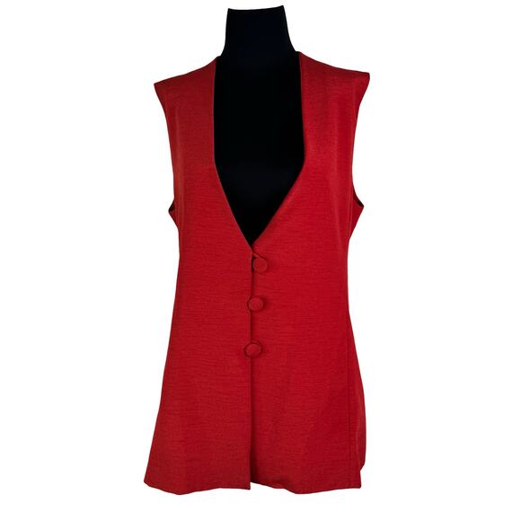 Vintage 90s Tailored Texture: Red Linen Blend Longline Vest - Quiet Confidence! - Picture 3 of 16